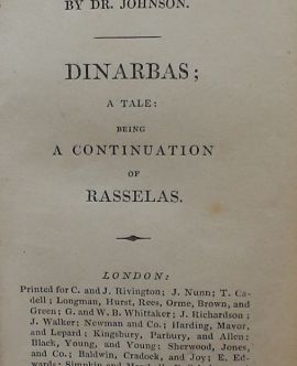 Rasselas; a Tale. By Dr. Johnson. Dinarbas; a Tale: being a continuation of Rasselas