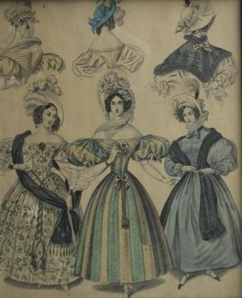 Гравюра раскрашенная. Newest Fashions For May, 1833. Evening & Morning Dresses (Новейшие моды на май 1833 г. Вечерние и утренние платья)
