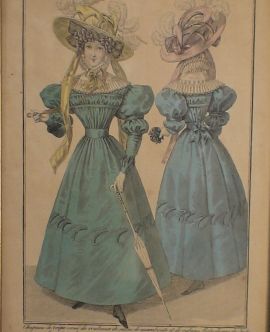 Гравюра раскрашенная Французская мода Женское платье