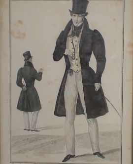 Гравюра раскрашенная Французская мода Мужской костюм.