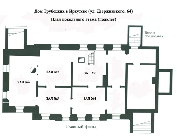 План размещения экспозиции в доме Трубецких. Цокольный этаж