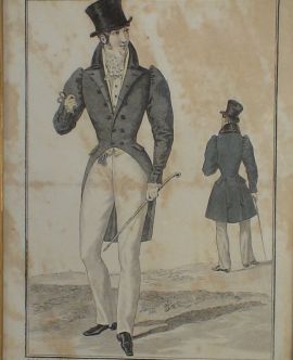 Гравюра раскрашенная Французская мода Мужской костюм
